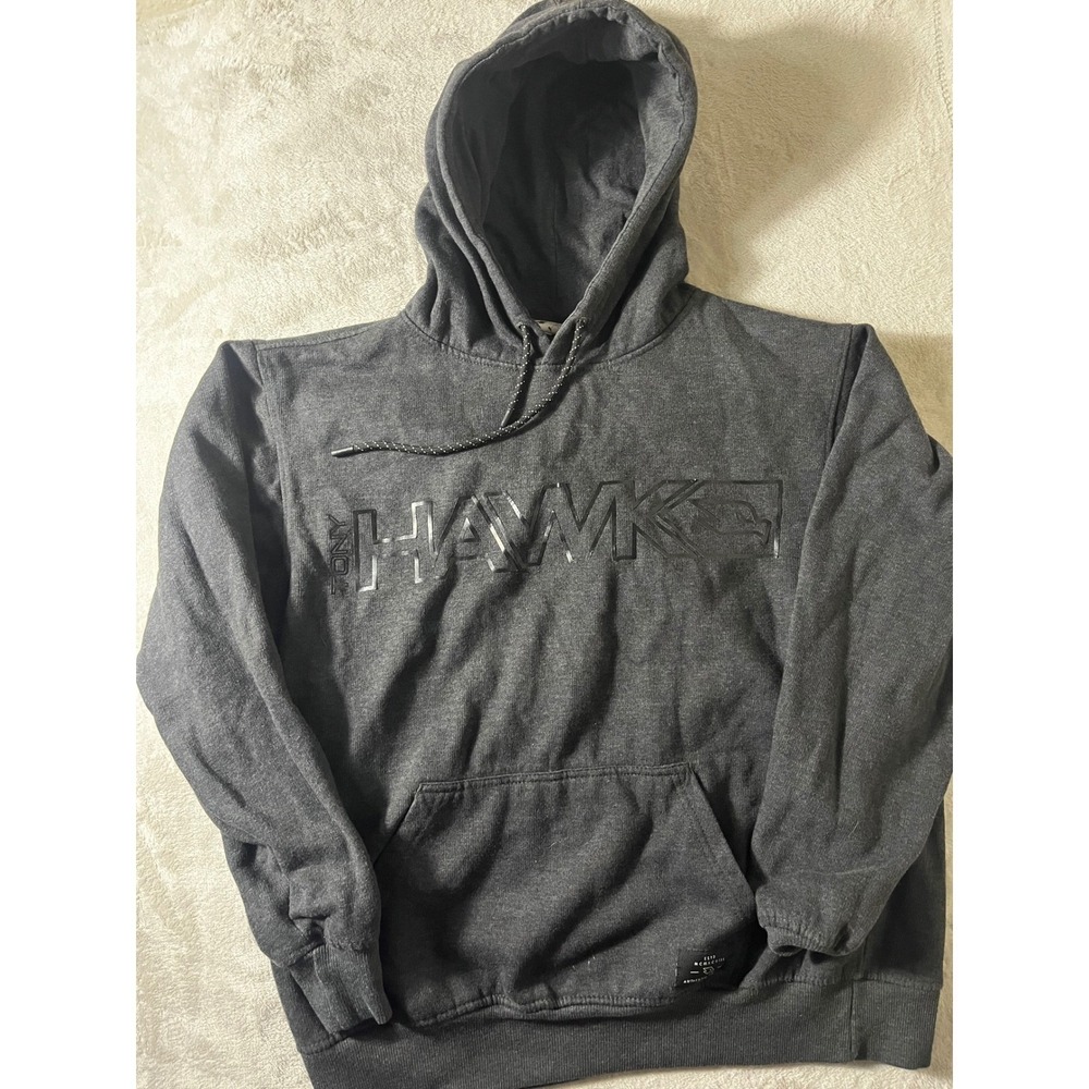 Tony Hawk Mens Hoodie Charcoal Grey Skate Logo Pullover Sweatshirt Large